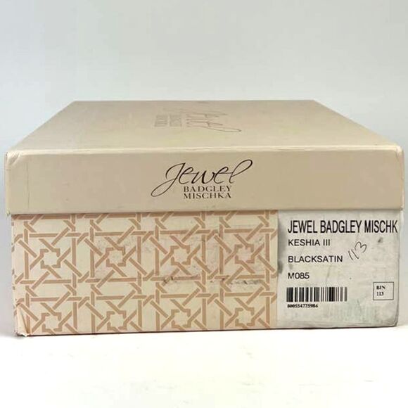 New Jewel Badgley Mischka Women Shoes Black Satin Block Heel Open SandalsâUSâ8.5 - Picture 8 of 8